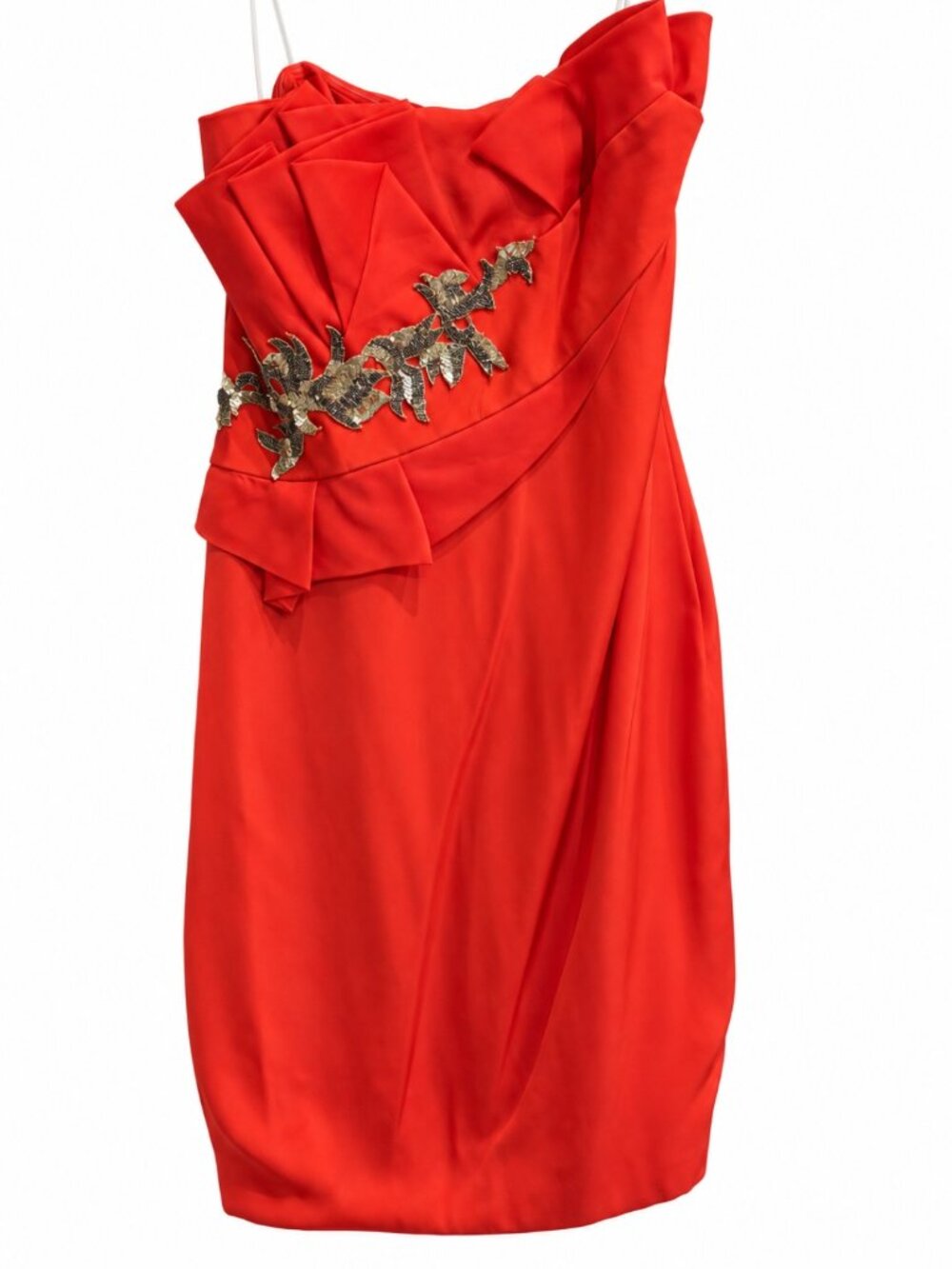 Marchesa Notte Red Strapless Embellished Draped Cocktail Dress Size 12 NWT